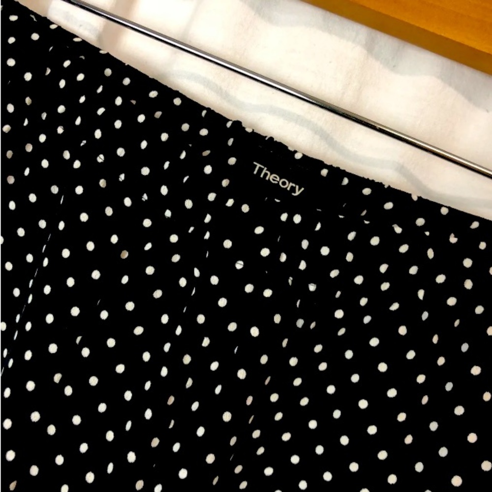 Theory Wide Leg Culottes Crop Navy White Polka Dot Crepe High Waist Size Small - Picture 6 of 9